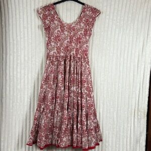Soft Surroundings Kara white red paisley Tiered Short Sleeve long midi Dress M